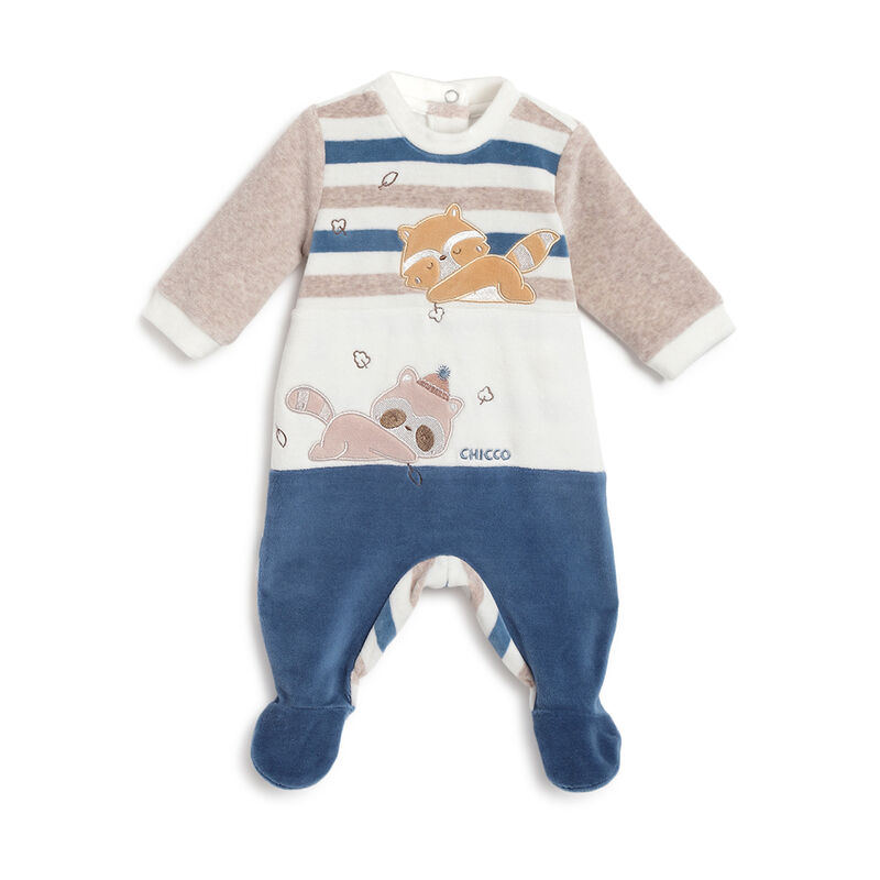 Boys Natural Striped Nappy Opening Babysuit image number 0
